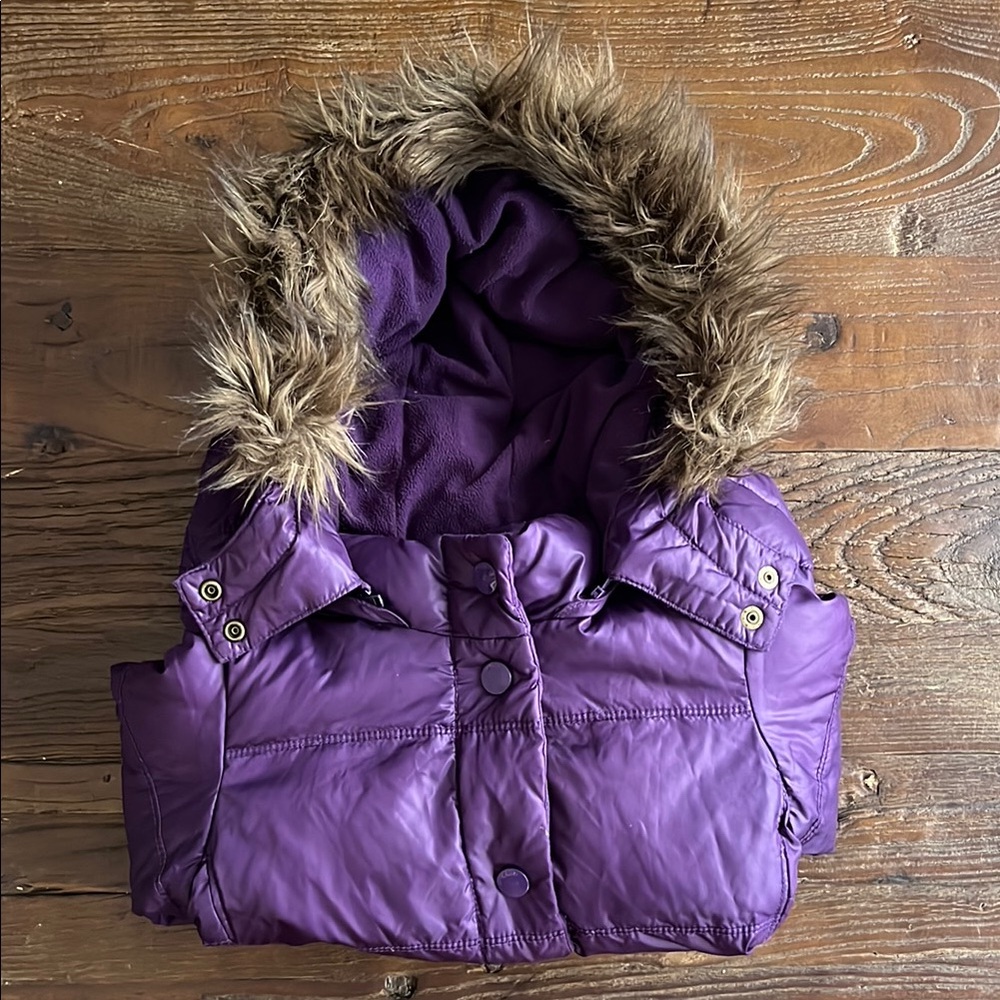 Purple Gap Kids down filled Puffer Jacket with Faux Fur Hood